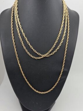 Classic Gold Tone Triple Strand Rope Twist Chain Necklace